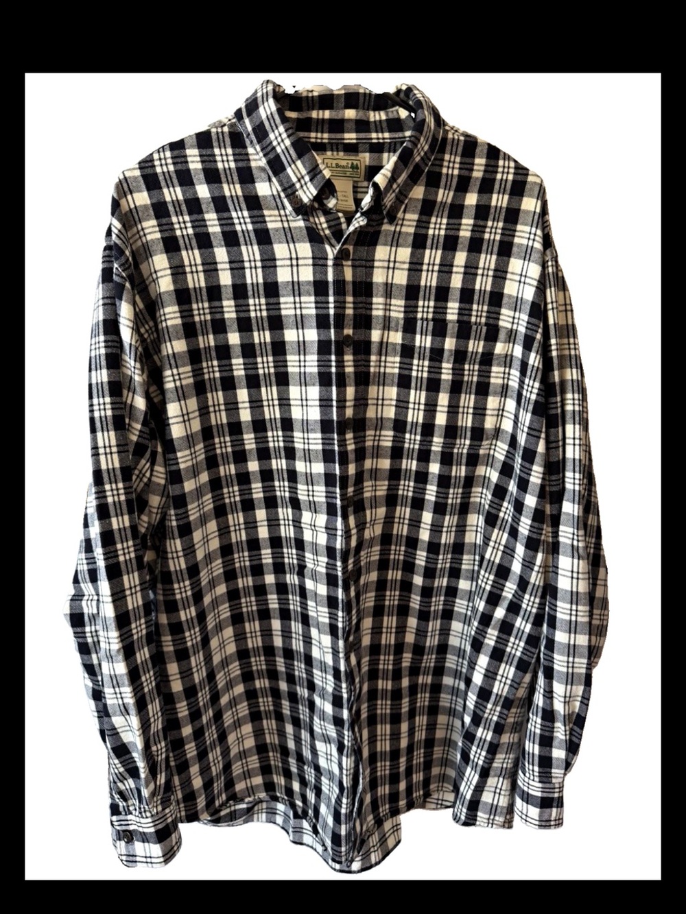 L.L. Bean Black and White Plaid Cotton Button-Down Shirt